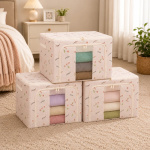 Pack X3 Cajas Organizadoras Plegables 50x40x30 Cm. 66 Lts. Azul Con Beige - Imagen 14