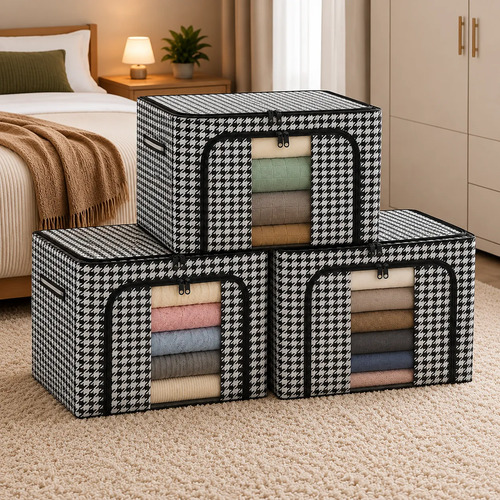 Pack X3 Cajas Organizadoras Plegables 50x40x30 Cm. 66 Lts. Azul Con Beige - Imagen 20