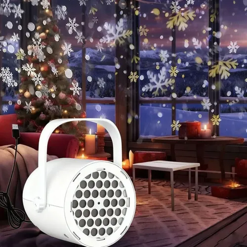 Proyector Navideño Copos De Nieve Lampara Led Usb Ems-46 Blanco - Imagen 2