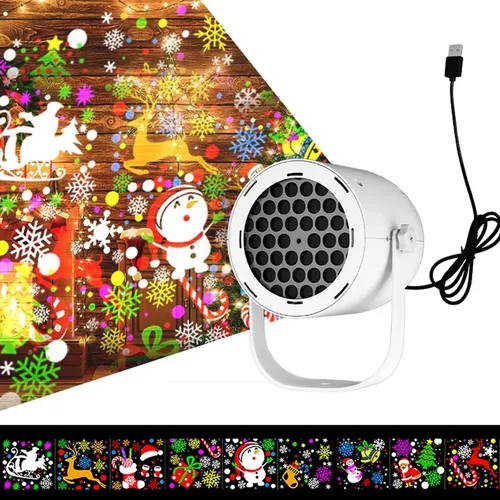 Proyector Navideño Copos De Nieve Lampara Led Usb Ems-46 Blanco - Imagen 7