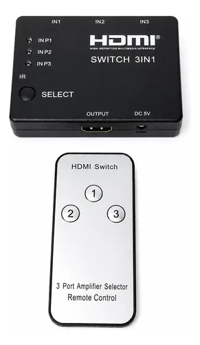 Selector switch HDMI con 3 puertos y control remoto - Imagen 1