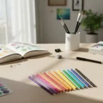 Set 12 lapices colores + 12 negros + 12 crayones + 20 fibras – vista superior