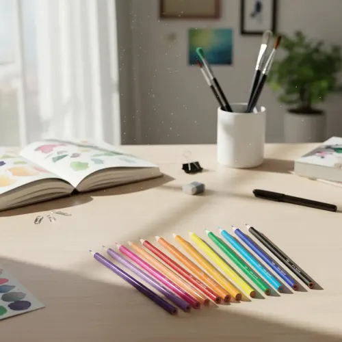 Set 12 lapices colores + 12 negros + 12 crayones + 20 fibras – vista superior
