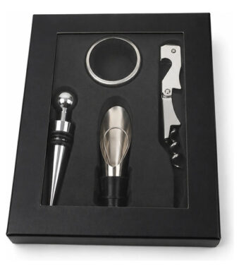 Set de vino 4 piezas destapador en caja