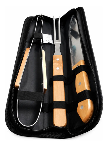 Kit Parrillero Cuchillo Pinza Y Tenedor Para Asado - Imagen 1