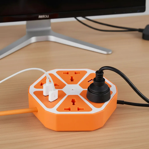Zapatilla Hexagonal 4 Tomas y 4 USB - Imagen 2