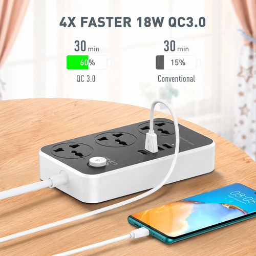 Zapatilla 3 Usb 3 Toma Corrientes 220v 2500w 8801 - Imagen 5