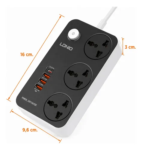 Zapatilla 3 Usb 3 Toma Corrientes 220v 2500w 8801 - Imagen 7