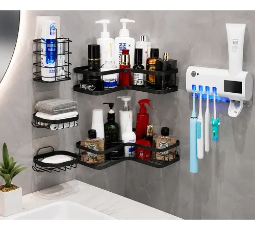 Combo Dispenser Dental Luz Uv + Juego De 5 Estantes Baño - Imagen 1