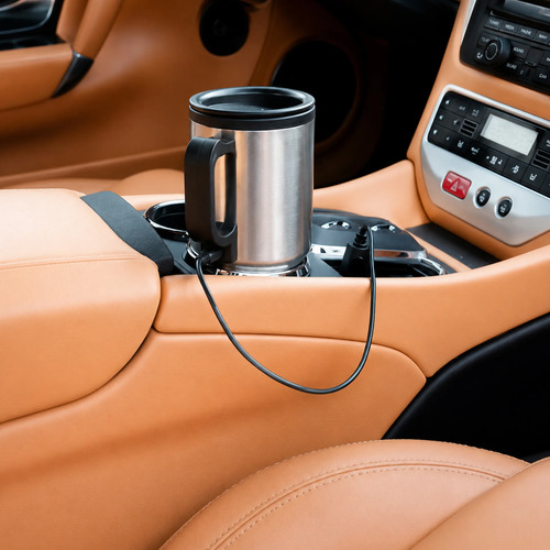 Vaso térmico gris con conexión para auto 12v - Imagen 6