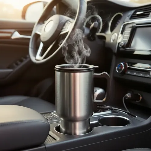 Vaso térmico gris con conexión para auto 12v - Imagen 3