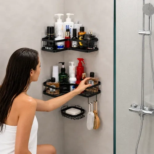 Soporte esquinero de baño 5 estantes F205 – imagen de uso