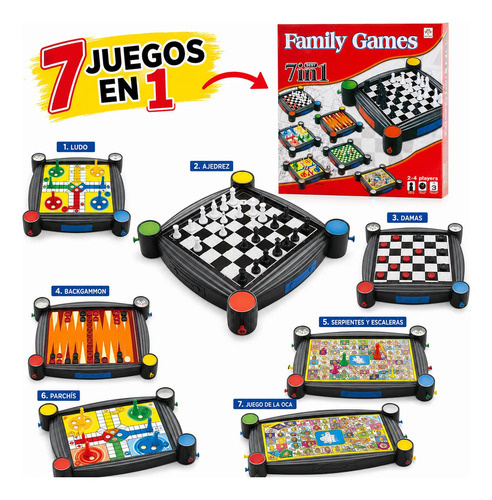 Juego de mesa familiar 7 en 1 ajedrez ludo damas 24125 – detalle del producto