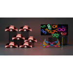 Kit Fiesta: 4 Sombreros Pirata Simil Cuero Bordó + 4 Antifaces Luminosos Multicolor