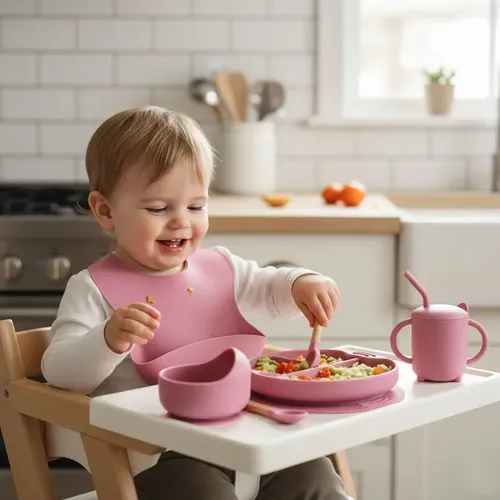 Set alimentación bebe antideslizante plato de silicona Beb1 - Imagen 9