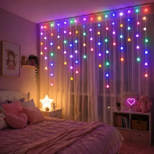 Guirnalda cortina de bolitas led rgb - 4 mts 220v - Imagen 3