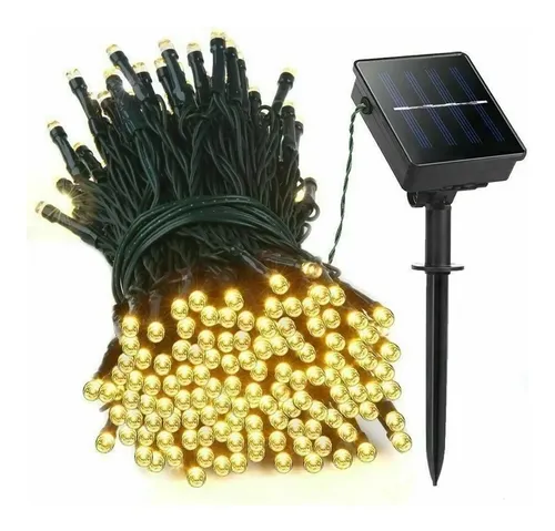 Guirnalda Led 100 Luces Blanco Calido Con Panel Solar - Imagen 1