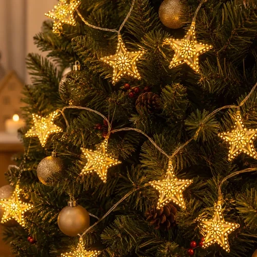 Guirnalda con luces led cálidas con forma de estrellas de metal 2 Mts USB - Imagen 3