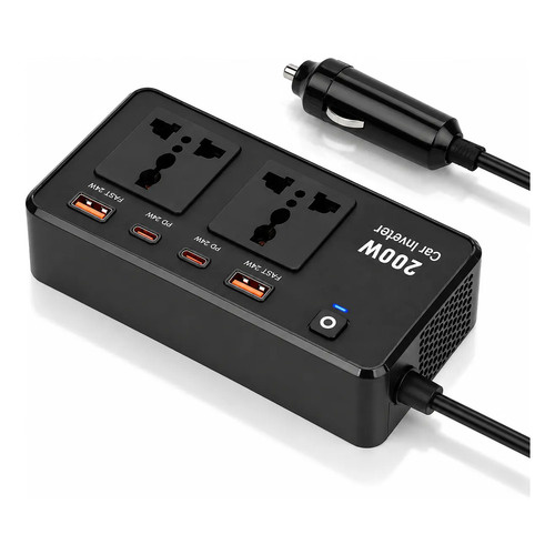 Inversor para auto 12v a 220v 200w zapatilla USB tipo c 77501