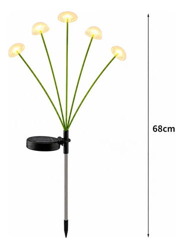 Lampara Solar Estaca Deco Jardin 6 Luces Hongo Lsi-03-03 Verde - Luces Blanco Calido - Imagen 4