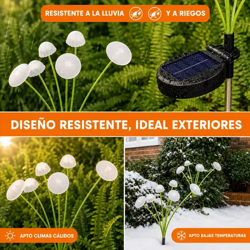 Lampara Solar Estaca Deco Jardin 6 Luces Hongo Lsi-03-03 Verde - Luces Blanco Calido - Imagen 3