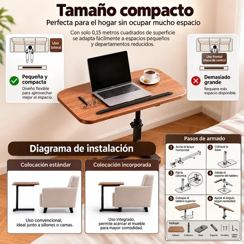 Mesa lateral giratoria ajustable madera 5702 - Imagen 7