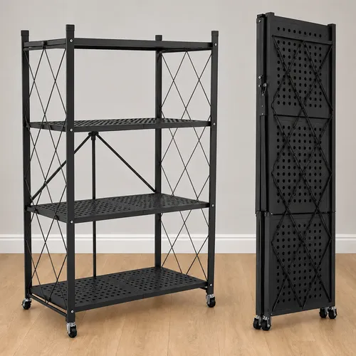 Organizador mueble 4 estantes plegable de cocina con ruedas 50035 – imagen de uso