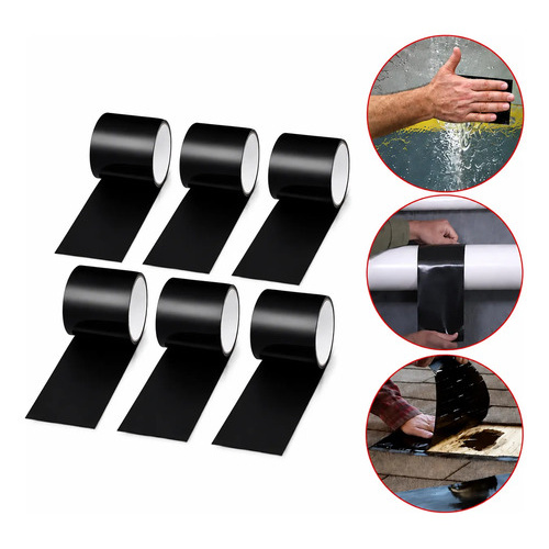 Pack X6 Cinta Adhesiva Parche Impermeable Para Filtraciones Negro Lisa
