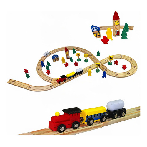 Pista De Trenes De Madera Juego Didactico Para Armar