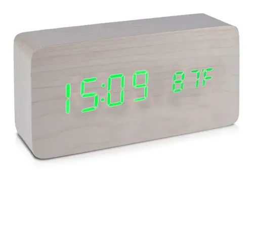 Reloj Digital Simil Madera Con Sensor De Sonido Despertador - Imagen 4