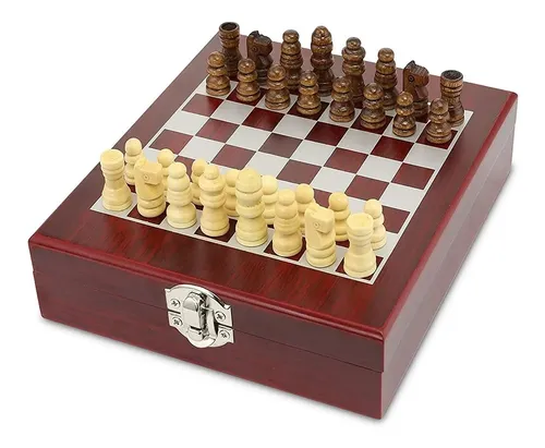 Set De Vino 4 Piezas + Ajedrez En Caja Estuche De Madera - Imagen 3