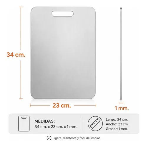 Tabla De Corte Para Cocina Acero Inoxidable 34x23 Cm Um94 - Imagen 8