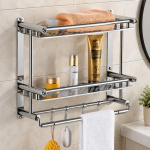 Toallero repisa de acero organizador baño con 2 estantes Th-56