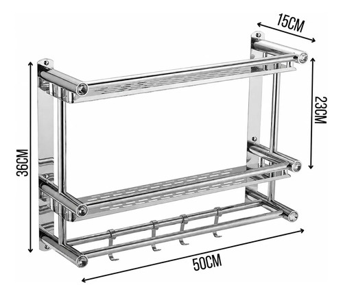Toallero repisa de acero organizador baño con 2 estantes Th-56 - Imagen 6