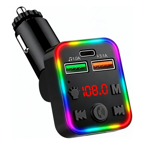 Transmisor Fm Bluetooth Auto Cargador Usb Multicolor Q7
