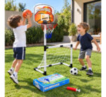 Arco De Futbol + Aro De Basquet Infantil Niños Hogar 26562 Azul Y Naranja - Imagen 2