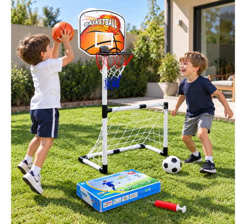 Arco De Futbol + Aro De Basquet Infantil Niños Hogar 26562 Azul Y Naranja - Imagen 2