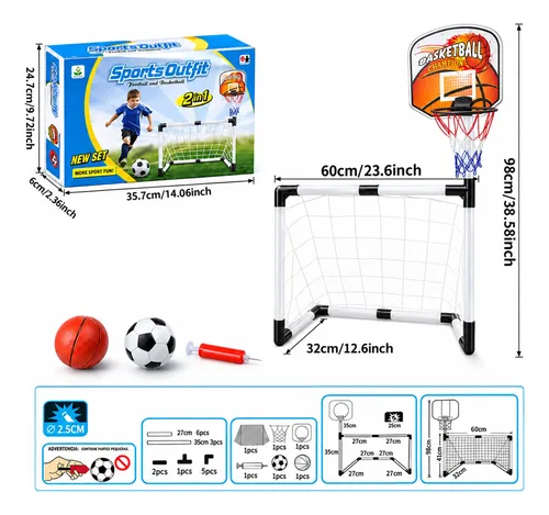 Arco De Futbol + Aro De Basquet Infantil Niños Hogar 26562 Azul Y Naranja - Imagen 5