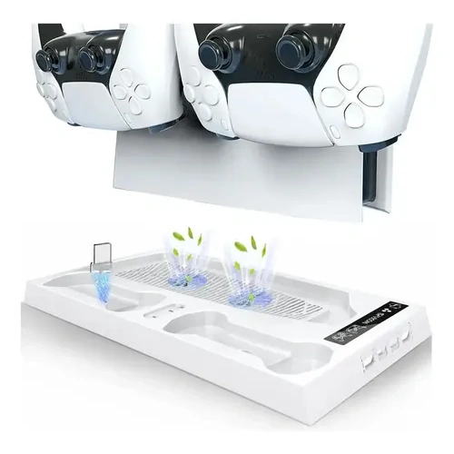 Base De Carga Consola Ps5 Video Juegos Con Cooler Hogar Gp10 Blanco