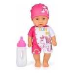Bebe muñeco rosa con mamadera toma biberón hace pipí 26547