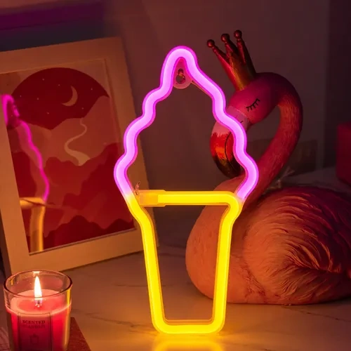 Cartel helado en cucurucho neón luz LED USB 50050 - Imagen 4