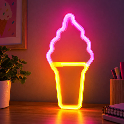 Cartel helado en cucurucho neón luz LED USB 50050 - Imagen 8