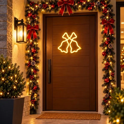 Cartel luz LED neón campanas de navidad