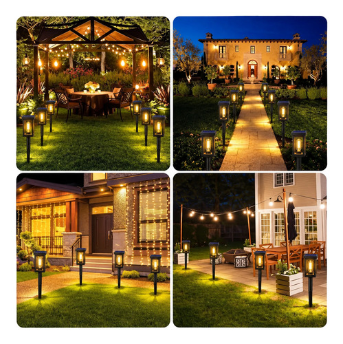 Farol Led Estaca Recargable Con Panel Solar Jardín F245 Negro - Imagen 3