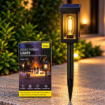 Farol Led Estaca Recargable Con Panel Solar Jardín F245 Negro