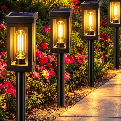 Farol Led Estaca Recargable Con Panel Solar Jardín F245 Negro - Imagen 2