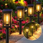 Farol Led Estaca Recargable Con Panel Solar Jardín F245 Negro - Imagen 5