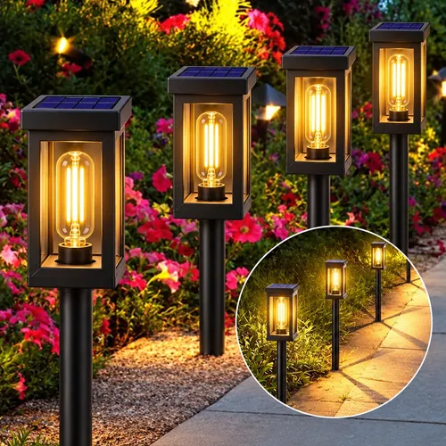 Farol Led Estaca Recargable Con Panel Solar Jardín F245 Negro - Imagen 5