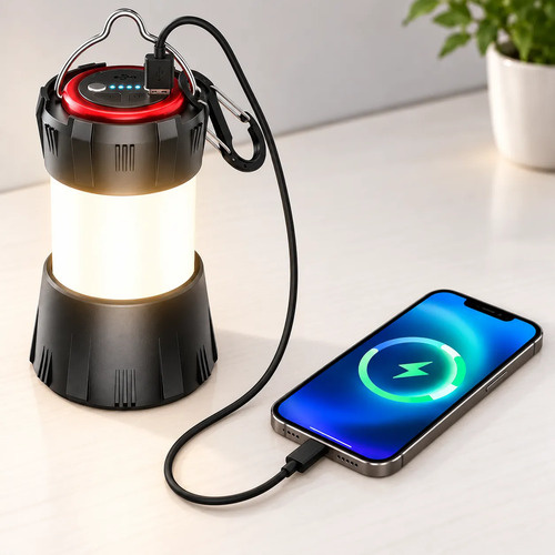 Lámpara farol LED recargable USB con gancho camping 501b