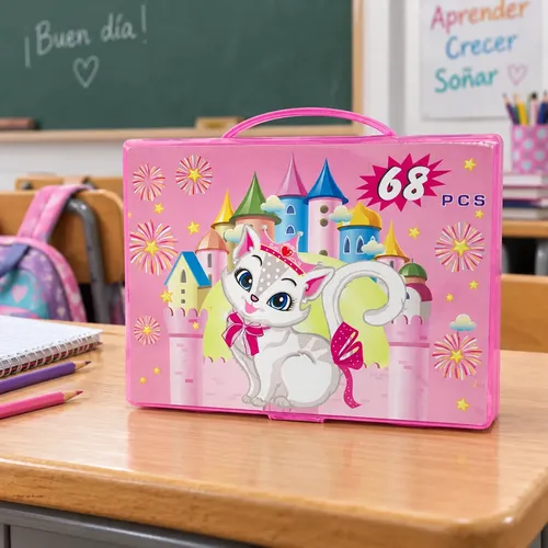 Valija escolar 68 piezas lápices acuarelas y crayones - Imagen 3